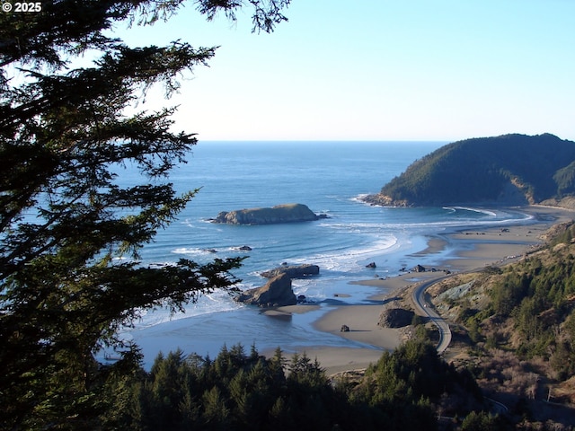 25500 Cape View Loop, Gold Beach, OR 97444 - living area with high vaulted ceiling, a stone fireplace, wooden ceiling, hardwood / wood-style flooring, and stairs