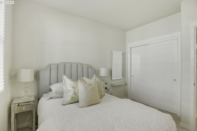 bedroom featuring carpet and a closet