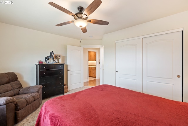 910 Swallow Ave, Sutherlin, OR 97479 - bedroom featuring a closet, light colored carpet, and a ceiling fan