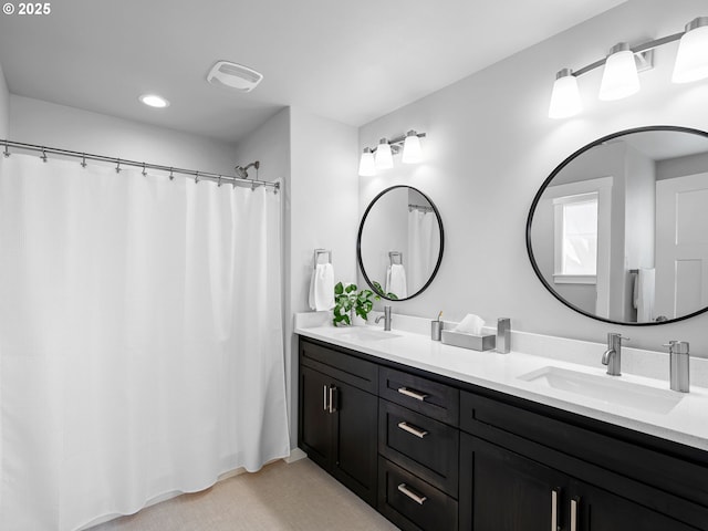 1793 SE Jonathan Ave, Dallas, OR 97338 - bathroom with double vanity, recessed lighting, and a shower with shower curtain