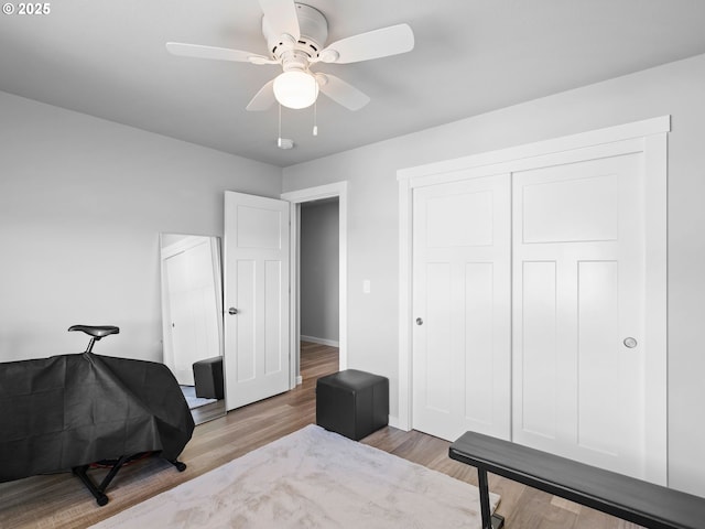 1793 SE Jonathan Ave, Dallas, OR 97338 - bedroom featuring wood finished floors, a closet, ceiling fan, and baseboards