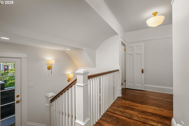 2424 NW Northrup St, Portland, OR 97210 - hallway featuring wood finished floors, an upstairs landing, baseboards, and recessed lighting