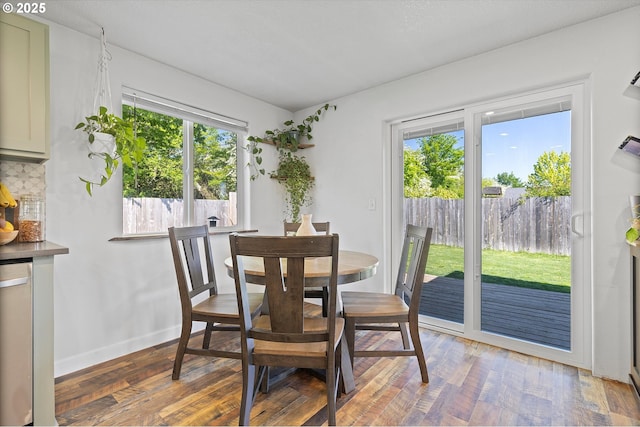 dining room with baseboards and wood finished floors