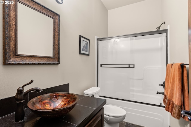 8585 NW Copeland St, Portland, OR 97229 - bathroom with toilet, vanity, and enclosed tub / shower combo