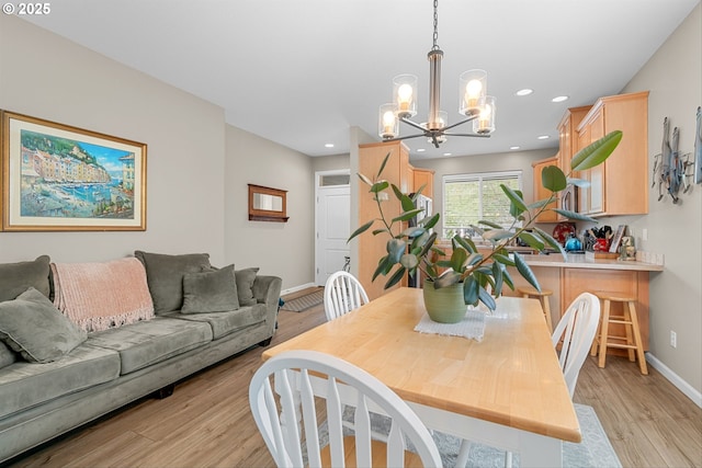 2637 Baines Blvd, Hubbard, OR 97032 - dining space featuring a chandelier, light wood-style floors, and recessed lighting