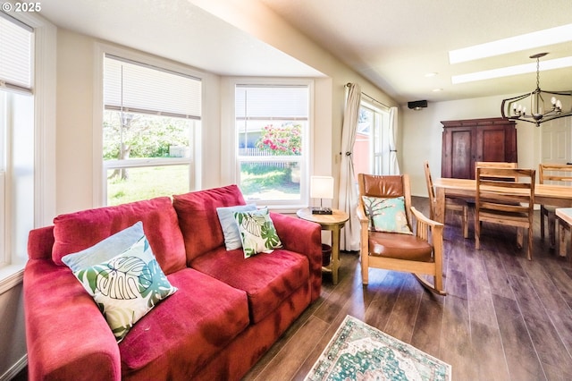 105 Sijota St, Gleneden Beach, OR 97388 - living room featuring a notable chandelier and dark wood-style floors