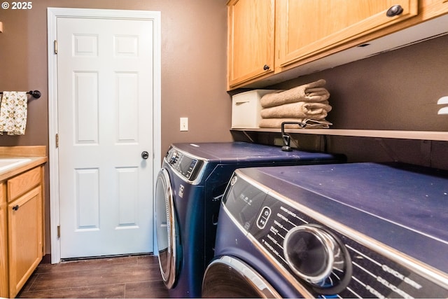 105 Sijota St, Gleneden Beach, OR 97388 - laundry room with cabinet space, dark wood-type flooring, and independent washer and dryer