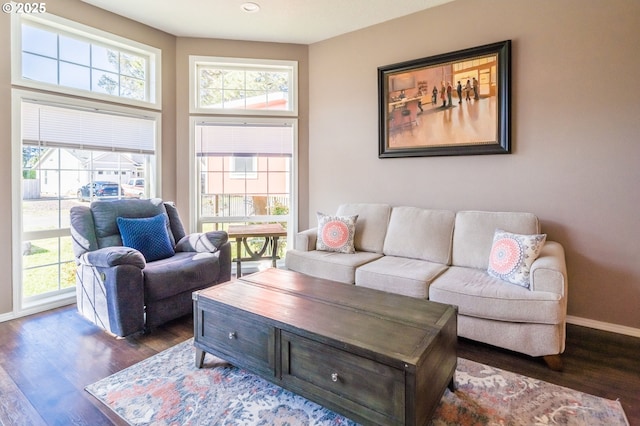 105 Sijota St, Gleneden Beach, OR 97388 - living room with baseboards, a healthy amount of sunlight, and dark wood-style floors