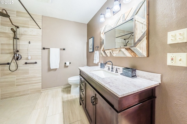 105 Sijota St, Gleneden Beach, OR 97388 - bathroom featuring vanity, toilet, baseboards, and tiled shower