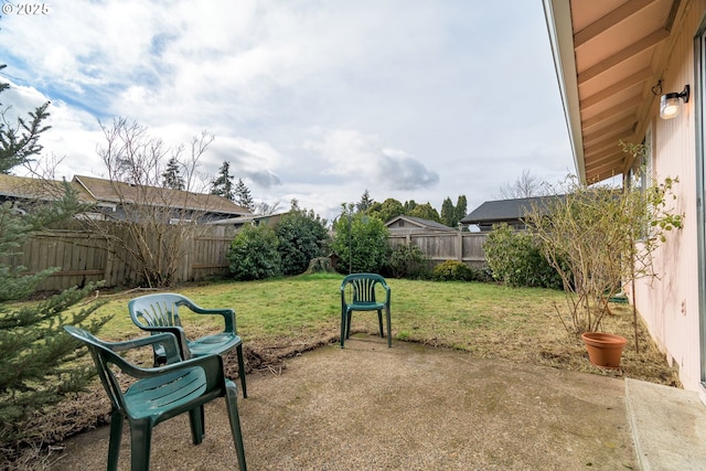 view of yard featuring a patio area and a fenced backyard