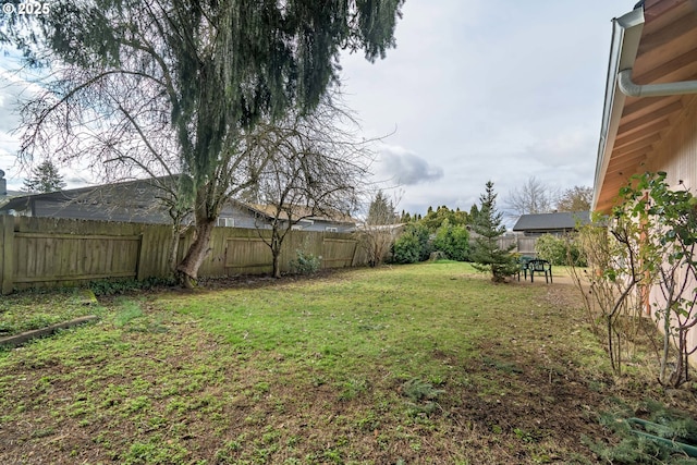 view of yard with a fenced backyard