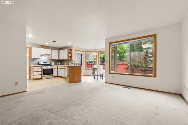 5002 SW Vacuna St, Portland, OR 97219 - unfurnished living room featuring light carpet, baseboards, recessed lighting, and a sink