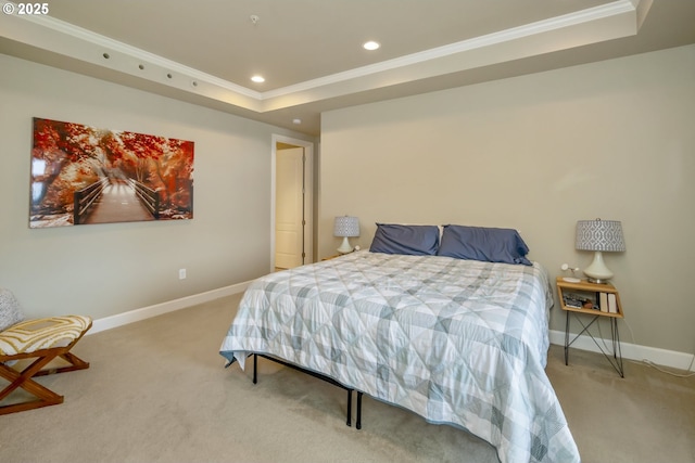 707 N Hayden Island Dr Unit 413, Portland, OR 97217 - carpeted bedroom with recessed lighting, baseboards, ornamental molding, and a raised ceiling