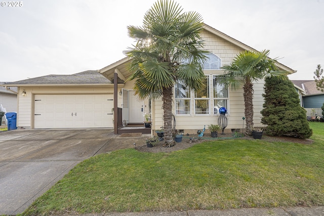 view of front of property featuring a garage and a front yard