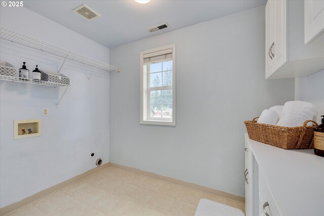 18211 NE 32nd St, Vancouver, WA 98682 - laundry area featuring cabinet space, visible vents, electric dryer hookup, and hookup for a washing machine