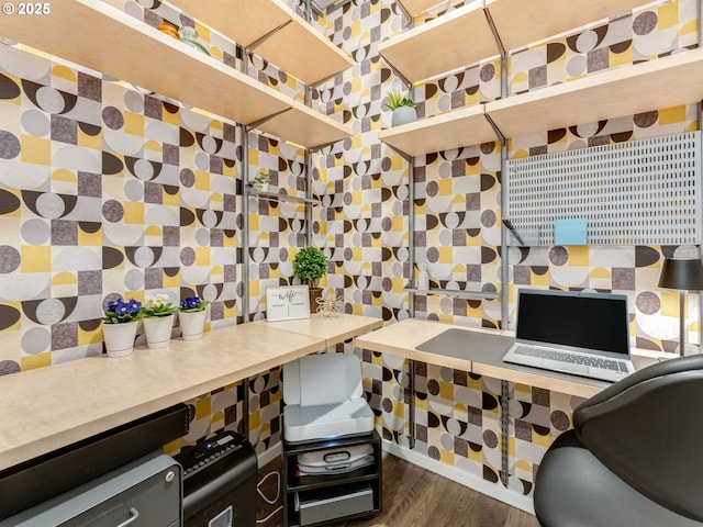 home office featuring dark hardwood / wood-style floors