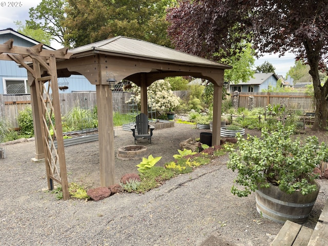 19795 SW Frances St, Beaverton, OR 97003 - view of patio / terrace with a fire pit and a gazebo