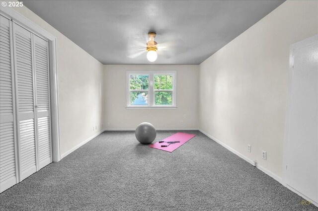 3700 NE Maywood Pl, Portland, OR 97220 - exercise room featuring carpet, ceiling fan, and baseboards