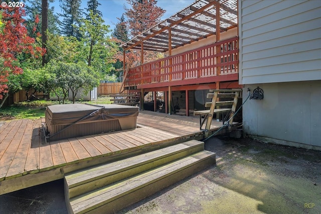 3700 NE Maywood Pl, Portland, OR 97220 - deck with a covered hot tub, stairway, and a pergola