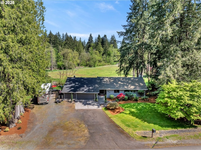 view of subject property with a heavily wooded area