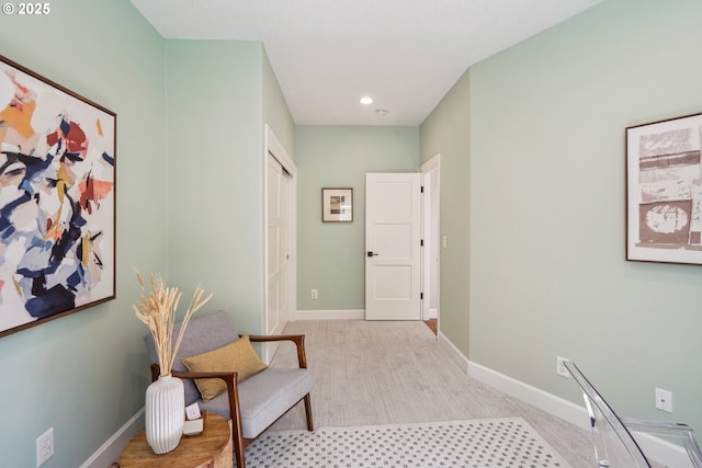 interior space featuring carpet, baseboards, and recessed lighting