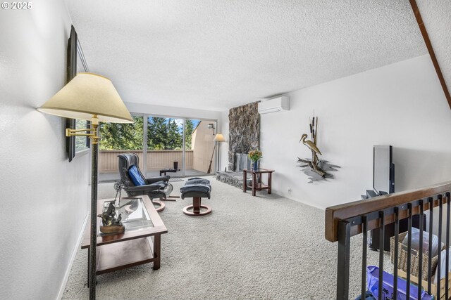 540 Montara Way, Eugene, OR 97405 - living area featuring carpet flooring, a wall unit AC, and a textured ceiling