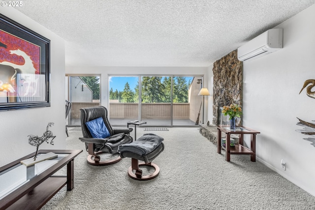 540 Montara Way, Eugene, OR 97405 - living area featuring a wall unit AC, plenty of natural light, carpet floors, and a textured ceiling