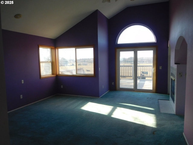 interior space featuring plenty of natural light and high vaulted ceiling