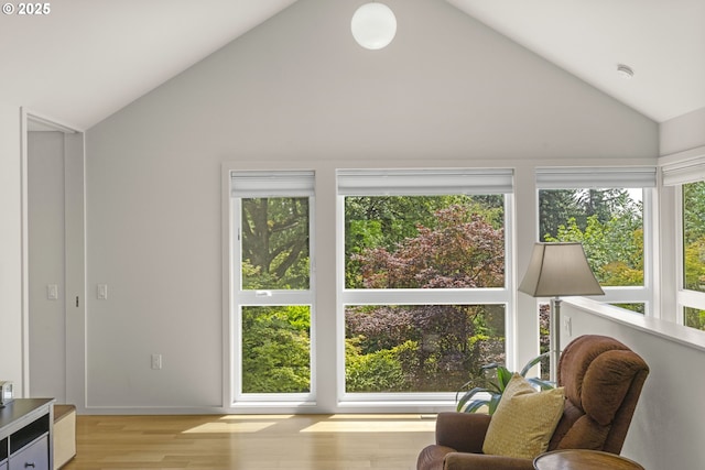5707 SW Menefee Dr, Portland, OR 97239 - living area featuring light wood finished floors, plenty of natural light, and high vaulted ceiling