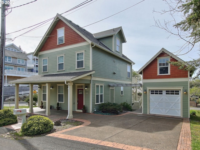 view of front facade with a porch and a garage