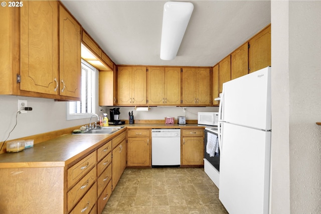 695 32nd St, Springfield, OR 97478 - kitchen featuring white appliances, brown cabinets, and light countertops