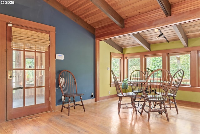86595 N Modesto Dr, Eugene, OR 97402 - dining space with wooden ceiling, wood finished floors, and baseboards