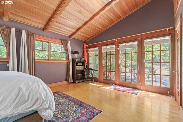 86595 N Modesto Dr, Eugene, OR 97402 - bedroom featuring wood ceiling, wood finished floors, and baseboards