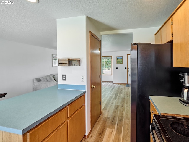 1201 Meadow Dr, Molalla, OR 97038 - kitchen with light wood finished floors, a textured ceiling, and open floor plan
