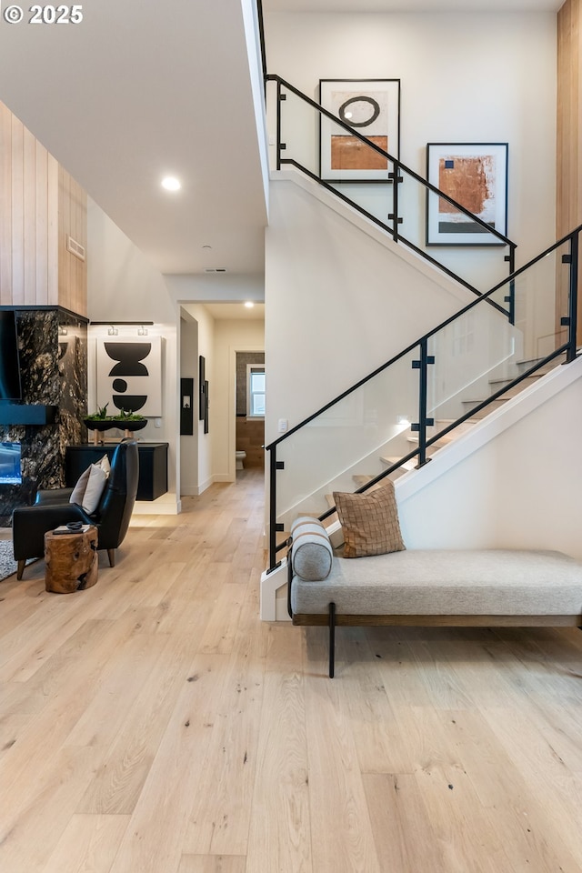 interior space with light hardwood / wood-style floors