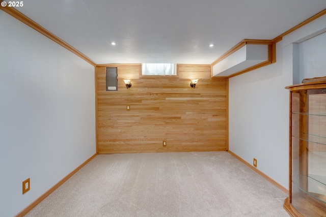 13015 E Burnside St, Portland, OR 97233 - finished basement with wood walls, carpet floors, and recessed lighting