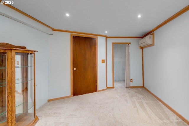 13015 E Burnside St, Portland, OR 97233 - unfurnished bedroom featuring a wall mounted air conditioner, carpet flooring, recessed lighting, and ornamental molding
