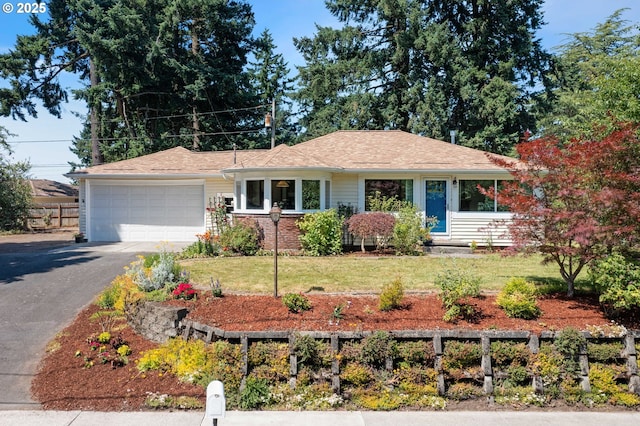 13015 E Burnside St, Portland, OR 97233 - ranch-style house with driveway, an attached garage, and a front lawn