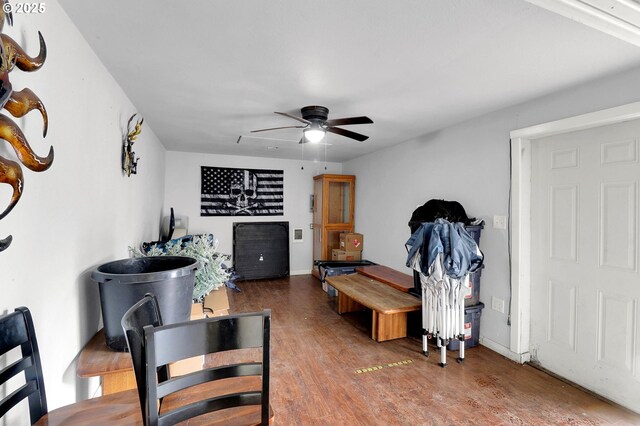 3730 Hemlock Pl SE, Albany, OR 97322 - living area with a ceiling fan, wood finished floors, and baseboards