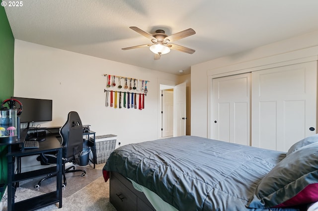 19144 Gentry Highlands Ln, Oregon City, OR 97045 - carpeted bedroom with a desk, a closet, and ceiling fan