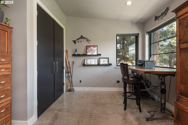office area featuring baseboards and recessed lighting