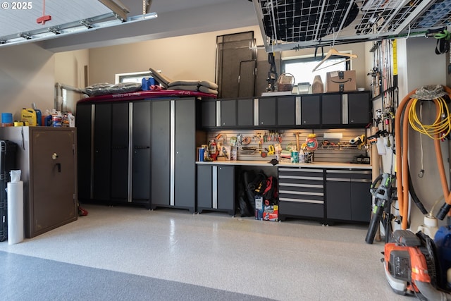 garage featuring a workshop area