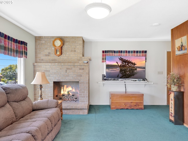 450 Pleasant Ave, Astoria, OR 97103 - carpeted living area with a brick fireplace