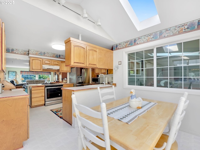 450 Pleasant Ave, Astoria, OR 97103 - dining room with a skylight, lofted ceiling, and light flooring