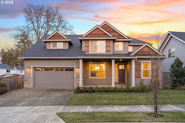 craftsman inspired home with a lawn