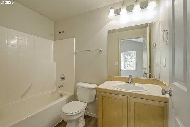 1115 NE 86th Way, Hillsboro, OR 97006 - bathroom with toilet, vanity,  shower combination, and wood finished floors