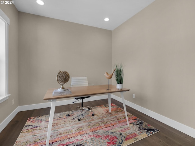 1790 Thompson Falls Dr, Seaside, OR 97138 - home office featuring dark wood-style flooring and recessed lighting