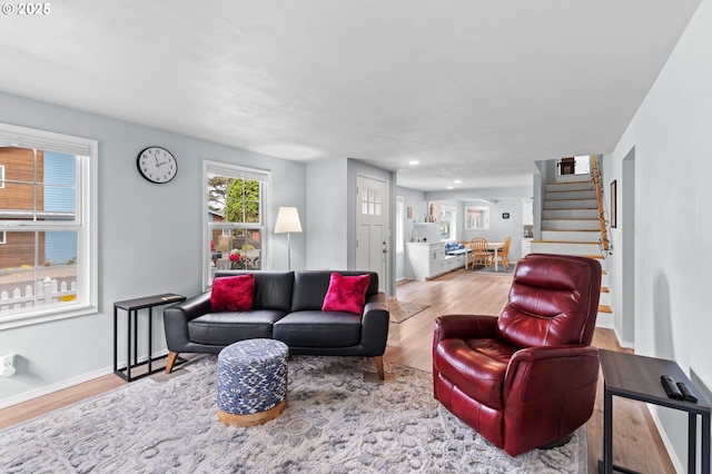 2385 S Downing St, Seaside, OR 97138 - living area with stairway, wood finished floors, and recessed lighting
