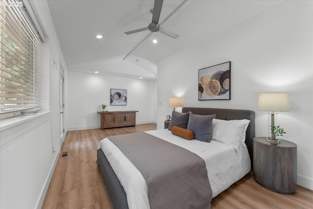 4992 Prospect St, West Linn, OR 97068 - bedroom with vaulted ceiling, light wood-style flooring, recessed lighting, and a ceiling fan