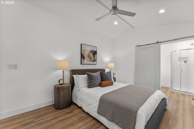 4992 Prospect St, West Linn, OR 97068 - bedroom featuring lofted ceiling, light wood-style floors, recessed lighting, and ceiling fan